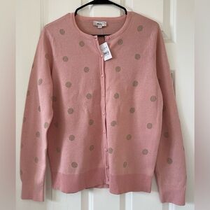 Loft - Elegant Pink Polka Dot Cardigan Large - NWT!